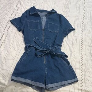 Blue Denim Short Sleeve Romper/ NEVER WORN